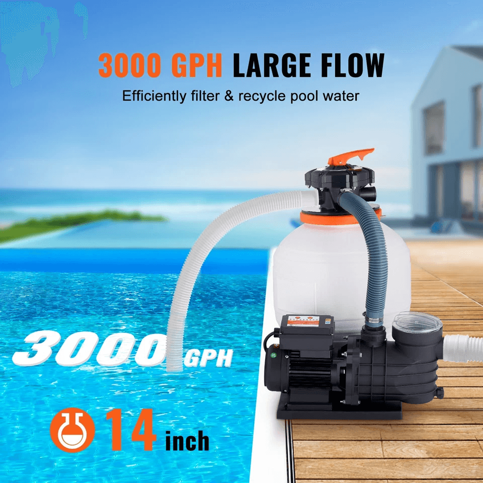 Sand Filter System For Above Ground Pools With 34HP Pump 3000GPH Flow 6Way Valve 1