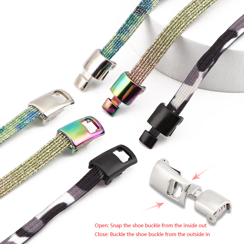 Elastic Laces Sneakers Flats with Cross Buckle, No Tie Shoelaces for Adults Kids, Fashion Glitter Rubber Shoelace Shoe