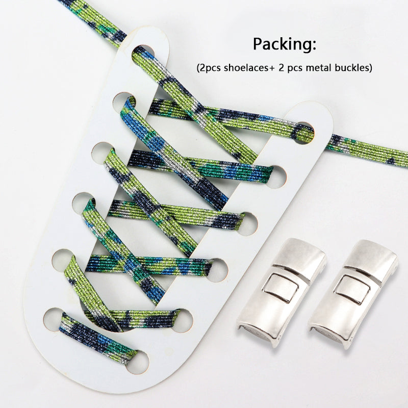 Elastic Laces Sneakers Flats with Cross Buckle, No Tie Shoelaces for Adults Kids, Fashion Glitter Rubber Shoelace Shoe
