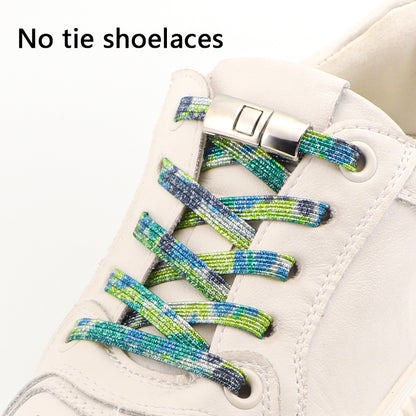 Elastic Laces Sneakers Flats with Cross Buckle, No Tie Shoelaces for Adults Kids, Fashion Glitter Rubber Shoelace Shoe