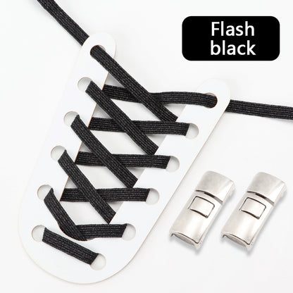 Elastic Laces Sneakers Flats with Cross Buckle, No Tie Shoelaces for Adults Kids, Fashion Glitter Rubber Shoelace Shoe
