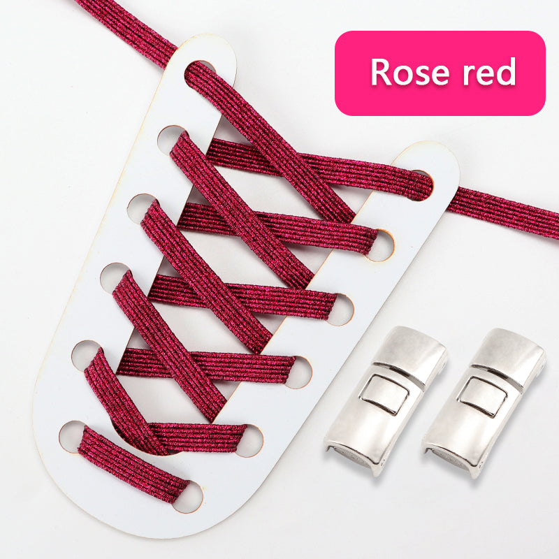 Elastic Laces Sneakers Flats with Cross Buckle, No Tie Shoelaces for Adults Kids, Fashion Glitter Rubber Shoelace Shoe