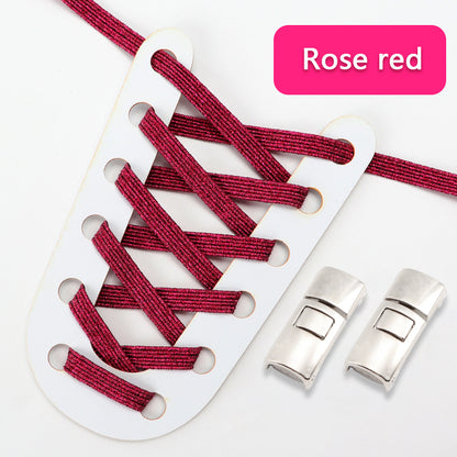 Elastic Laces Sneakers Flats with Cross Buckle, No Tie Shoelaces for Adults Kids, Fashion Glitter Rubber Shoelace Shoe