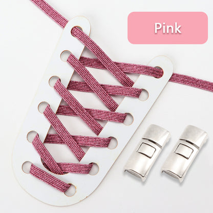 Elastic Laces Sneakers Flats with Cross Buckle, No Tie Shoelaces for Adults Kids, Fashion Glitter Rubber Shoelace Shoe