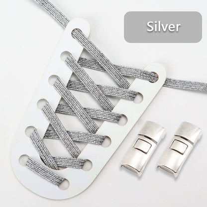 Elastic Laces Sneakers Flats with Cross Buckle, No Tie Shoelaces for Adults Kids, Fashion Glitter Rubber Shoelace Shoe