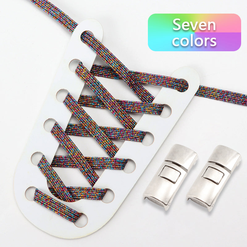 Elastic Laces Sneakers Flats with Cross Buckle, No Tie Shoelaces for Adults Kids, Fashion Glitter Rubber Shoelace Shoe