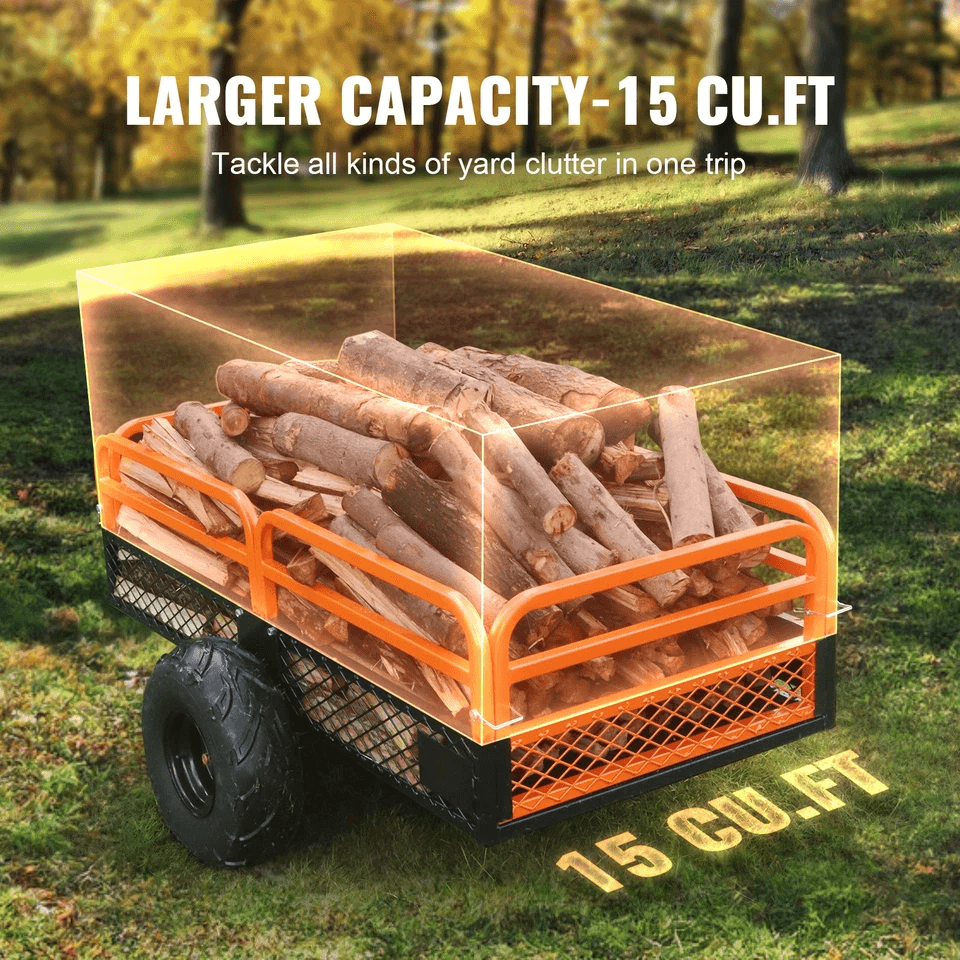 Heavy Duty Dump Trailer Tow Behind Cart 1500 Lbs Capacity 15 Cu Ft Steel Construction For ATV Lawn  3