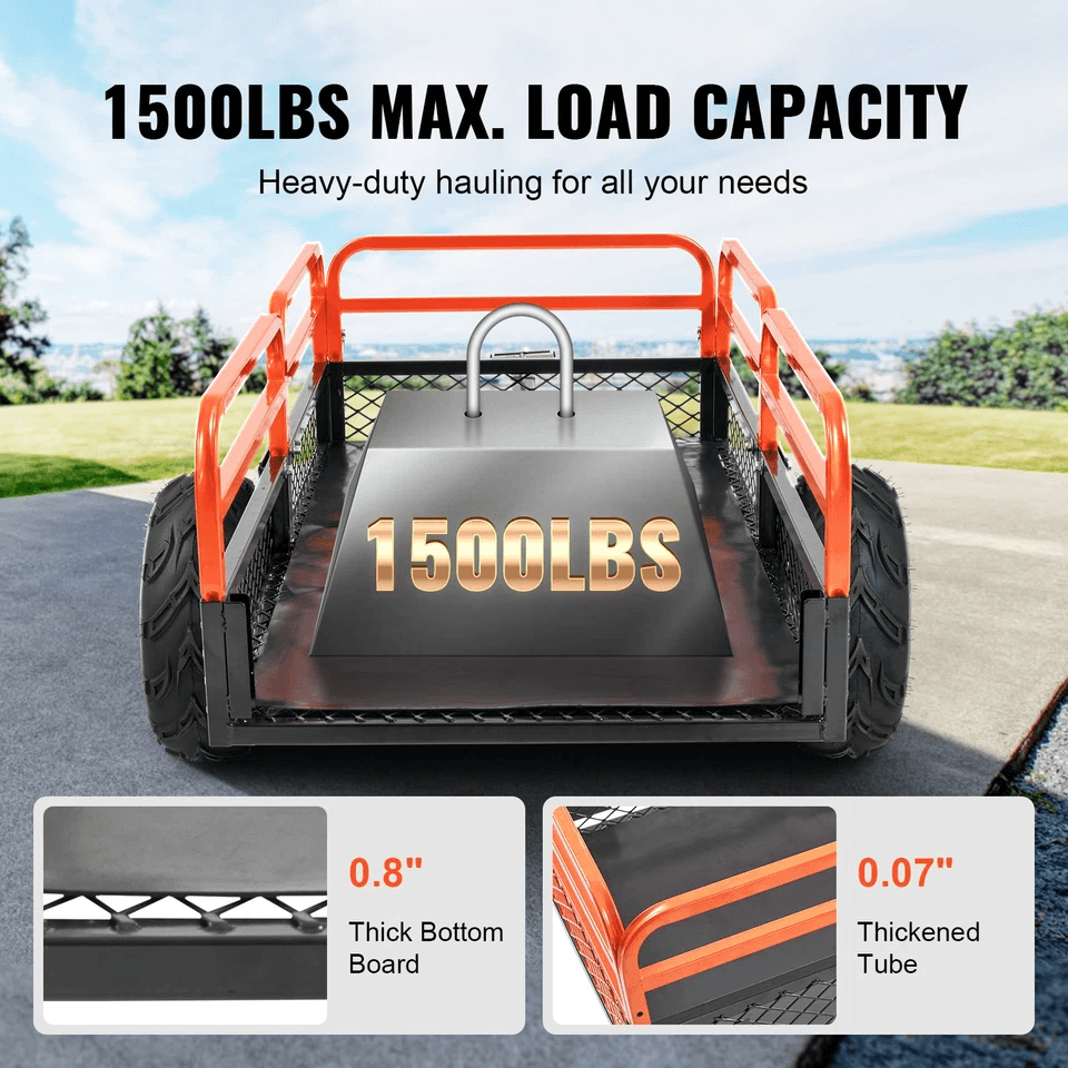 Heavy Duty Dump Trailer Tow Behind Cart 1500 Lbs Capacity 15 Cu Ft Steel Construction For ATV Lawn  2