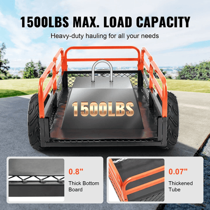 Heavy Duty Dump Trailer Tow Behind Cart 1500 Lbs Capacity 15 Cu Ft Steel Construction For ATV Lawn  2