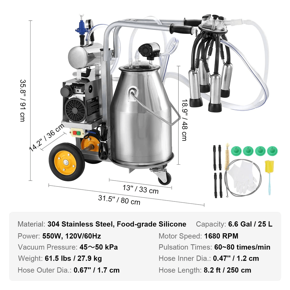 Electric Cow Milking Machine Stainless Steel Milking Equipment With Pulsation System 6