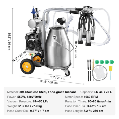 Electric Cow Milking Machine Stainless Steel Milking Equipment With Pulsation System 6