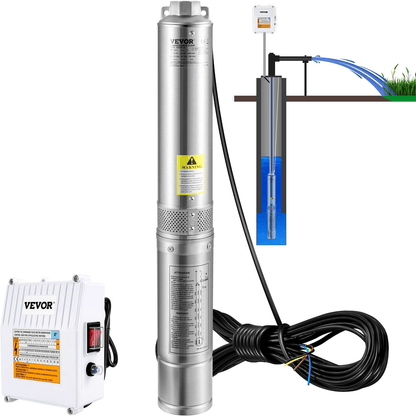 2HP Deep Well Submersible Pump, Stainless Steel Water Pump with Control Box for Residential