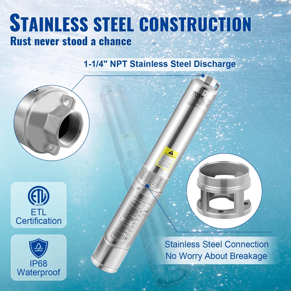 2HP Deep Well Submersible Pump Stainless Steel Water Pump With Control Box For Residential 3