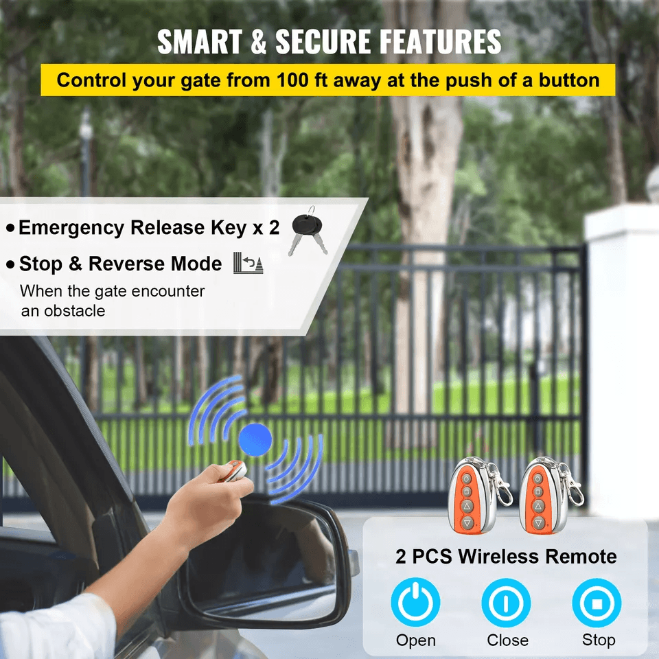 Automatic Sliding Gate Opener  Electric Door Operator Kit With 2 Remotes Motor Speed Chain Driven F 4