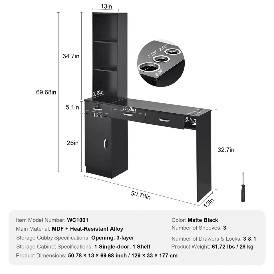 Salon Station Wall Mount Barber Cabinet Hair Stylist Beauty Spa Storage With Drawers 5