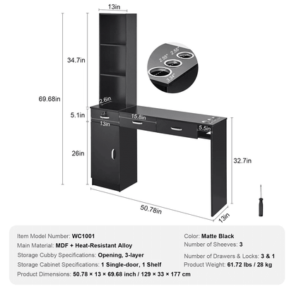 Salon Station Wall Mount Barber Cabinet Hair Stylist Beauty Spa Storage With Drawers 5