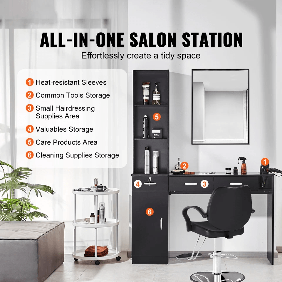Salon Station Wall Mount Barber Cabinet Hair Stylist Beauty Spa Storage With Drawers 2
