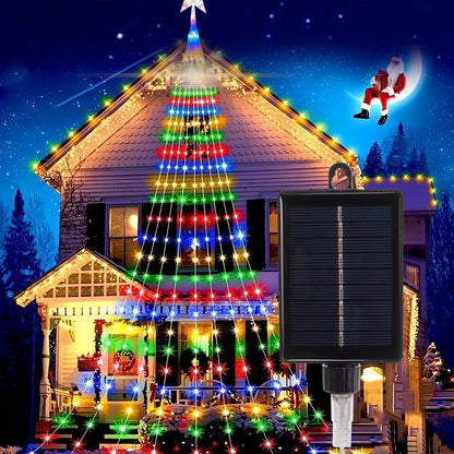 Waterproof Solar Star Fairy Lights, 200 LED, 9.8ft Waterfall Tree Lights with 8 Modes, 9 Strands