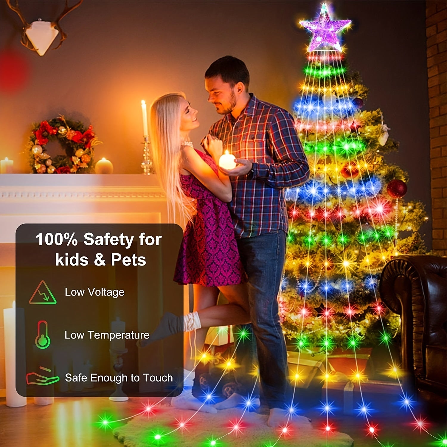 Waterproof Solar Star Fairy Lights 200 LED 98ft Waterfall Tree Lights with 8 Modes 9 Strands