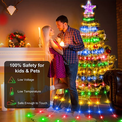 Waterproof Solar Star Fairy Lights 200 LED 98ft Waterfall Tree Lights with 8 Modes 9 Strands