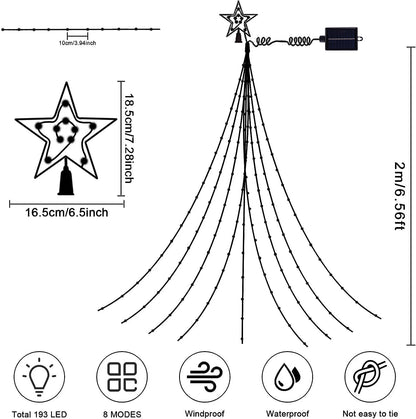 Waterproof Solar Star Fairy Lights 200 LED 98ft Waterfall Tree Lights with 8 Modes 9 Strands