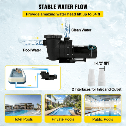 HP Swimming Pool Pump 110220V  5544GPH Above Ground Pool Pump With Strainer Basket 5
