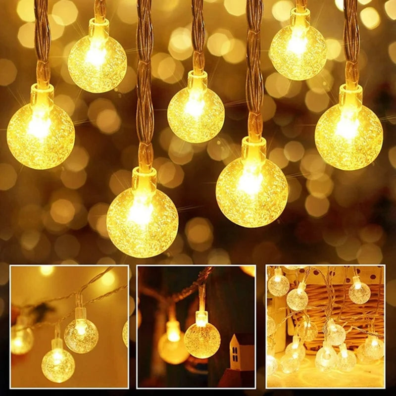 Crystal Ball Garland String Lights Battery Operated LED Fairy Lights for Indoor Holiday Christmas D