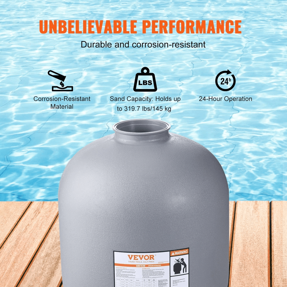 VEVOR 24 Sand Filter For AboveInground Pools  7Way Valve 65 GPM Flow Rate Durable HDPE Construction 6