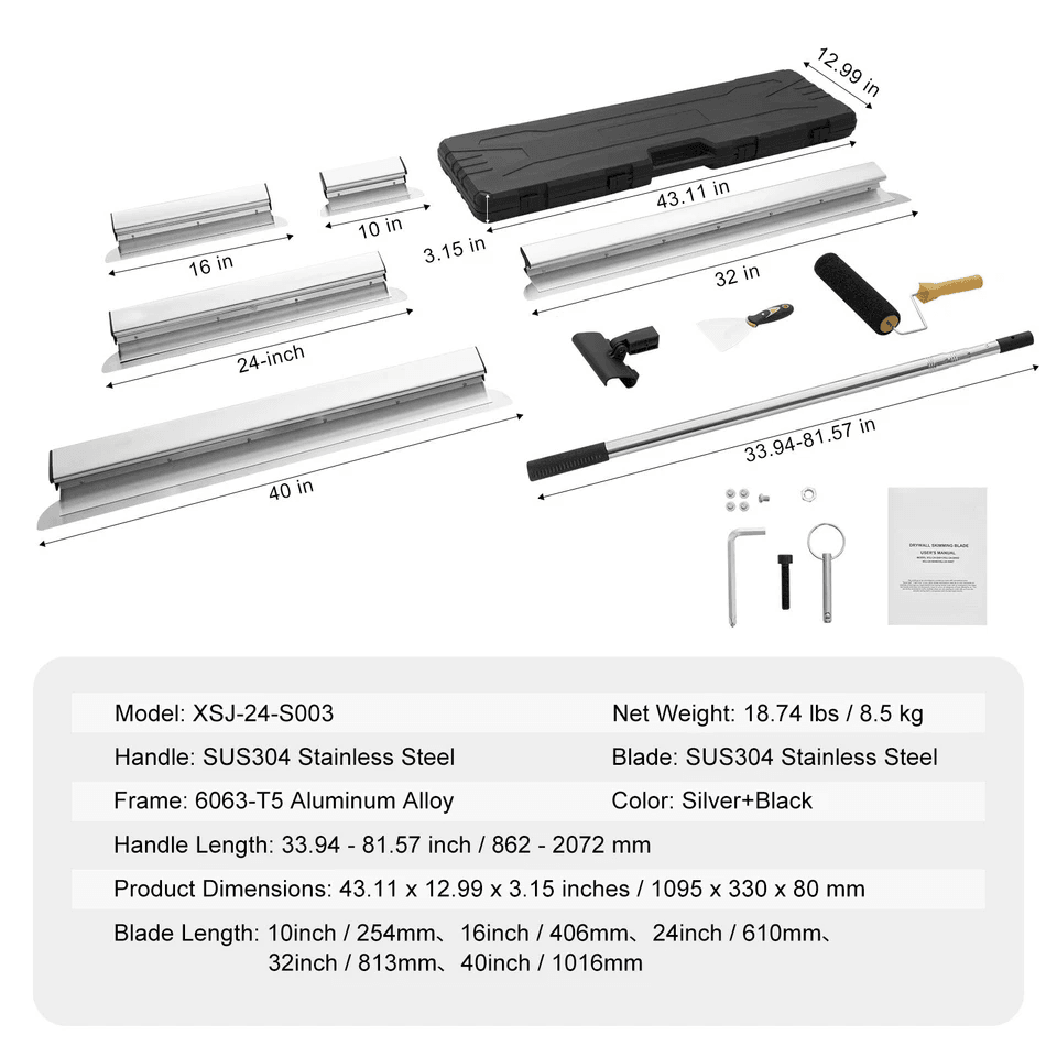 Drywall Skimming Blade Set Knife Combo  Handle Complete Skim Coat Tool Kit For Wall  Ceiling Finish 5