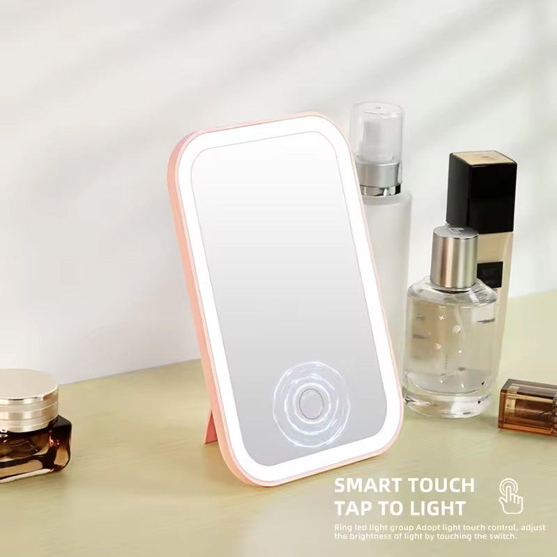 LED Touch Screen Folding Makeup Mirror, USB Rechargeable, 3 Light Modes, Portable Cosmetic Tool