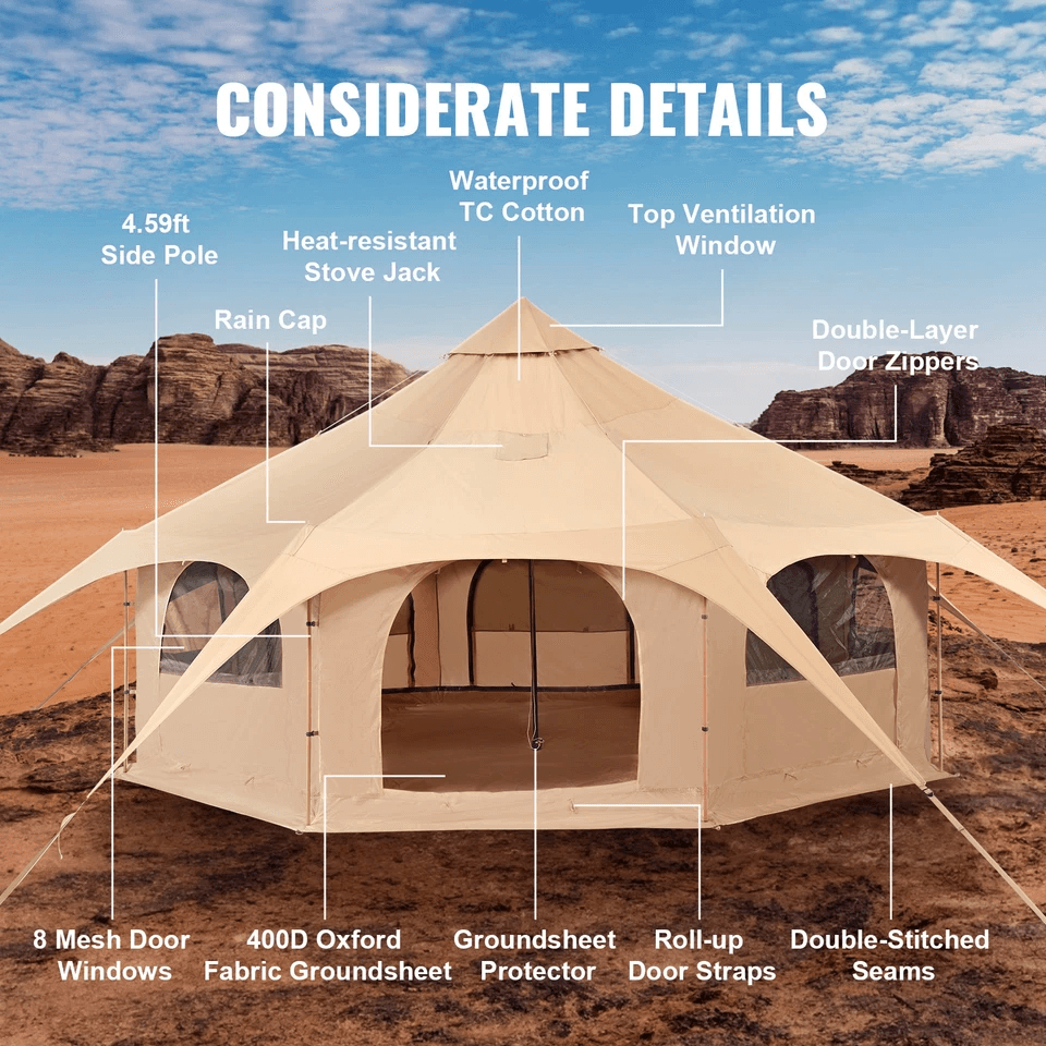 Canvas Tent 4 Seasons 5m Bell Tent For Camping With Stove Jack  Waterproof Spacious 8Person Yurt Te 2