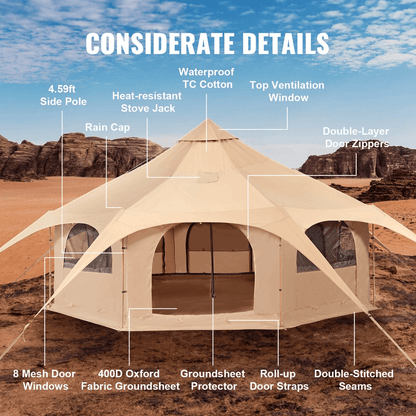 Canvas Tent 4 Seasons 5m Bell Tent For Camping With Stove Jack  Waterproof Spacious 8Person Yurt Te 2