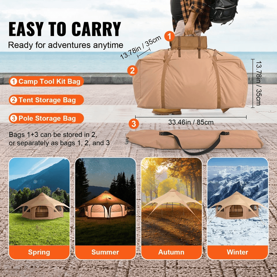 Canvas Tent 4 Seasons 5m Bell Tent For Camping With Stove Jack  Waterproof Spacious 8Person Yurt Te 3