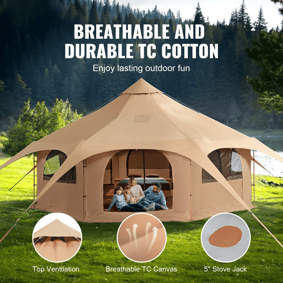 Canvas Tent 4 Seasons 5m Bell Tent For Camping With Stove Jack  Waterproof Spacious 8Person Yurt Te 1
