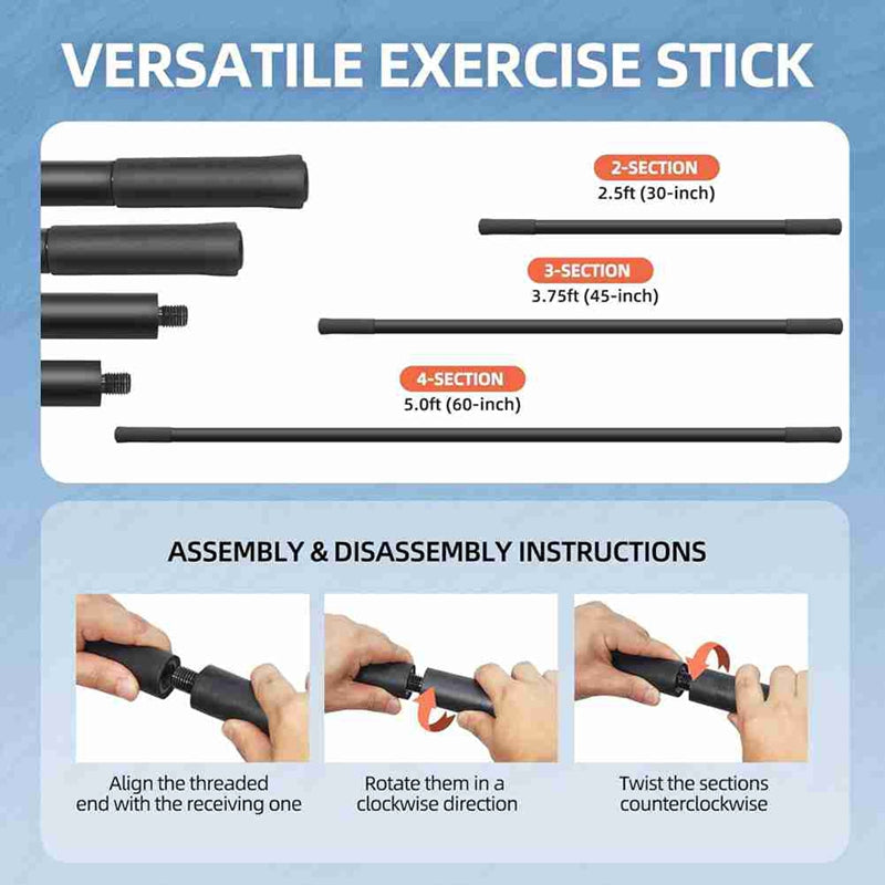 Versatile 5ft Steel Exercise Stick Adjustable Yoga Stretching Tool for Enhanced Mobility  Balance