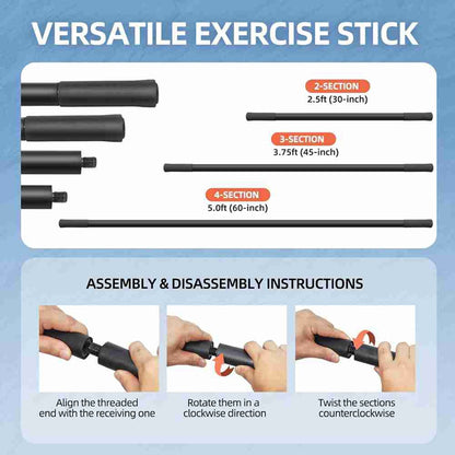 Versatile 5ft Steel Exercise Stick Adjustable Yoga Stretching Tool for Enhanced Mobility  Balance