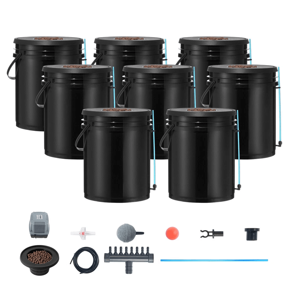 Hydroponics Deep Water Culture DWC System  8 Bucket 5 Gallon Kit With Air Pump  Stones 6