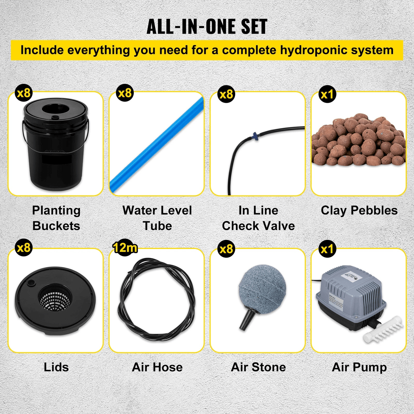 Hydroponics Deep Water Culture DWC System  8 Bucket 5 Gallon Kit With Air Pump  Stones 3