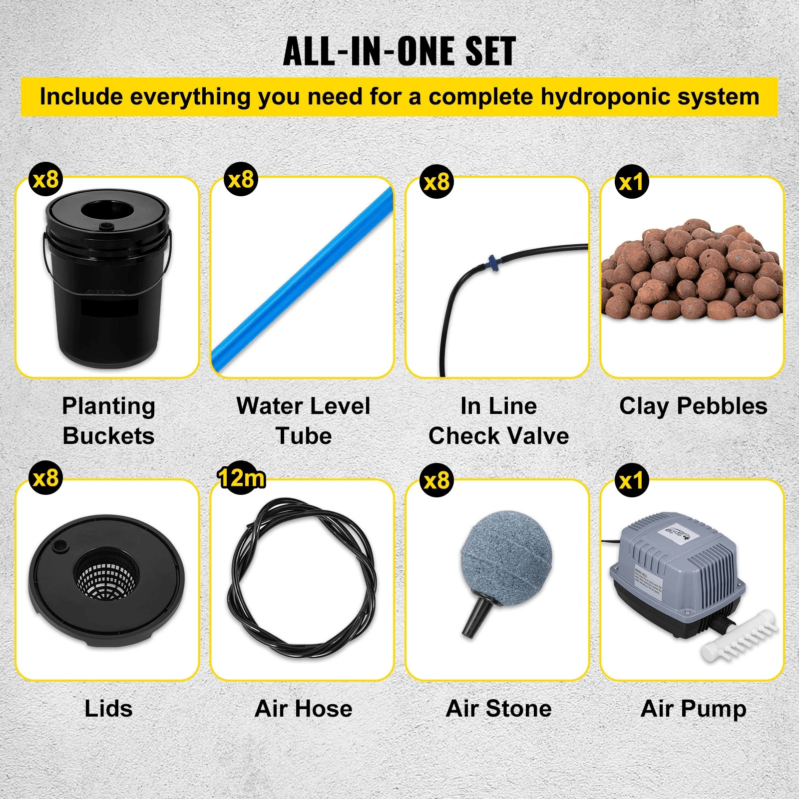 Hydroponics Deep Water Culture DWC System  8 Bucket 5 Gallon Kit With Air Pump  Stones 3