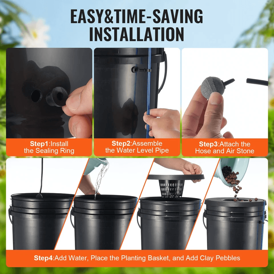 Hydroponics Deep Water Culture DWC System  8 Bucket 5 Gallon Kit With Air Pump  Stones 5