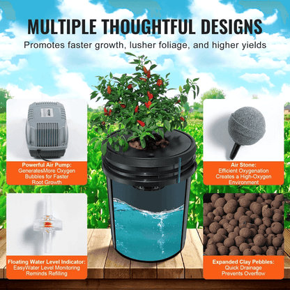 Hydroponics Deep Water Culture DWC System  8 Bucket 5 Gallon Kit With Air Pump  Stones 8
