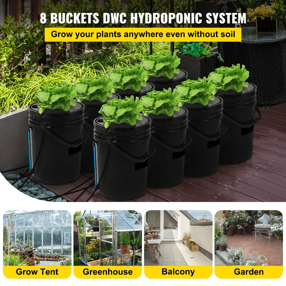 Hydroponics Deep Water Culture DWC System  8 Bucket 5 Gallon Kit With Air Pump  Stones 1