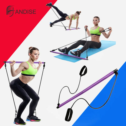 Yoga Resistance Bands with Pilates Stick Full Body Fitness Equipment for Home Training  CrossFit