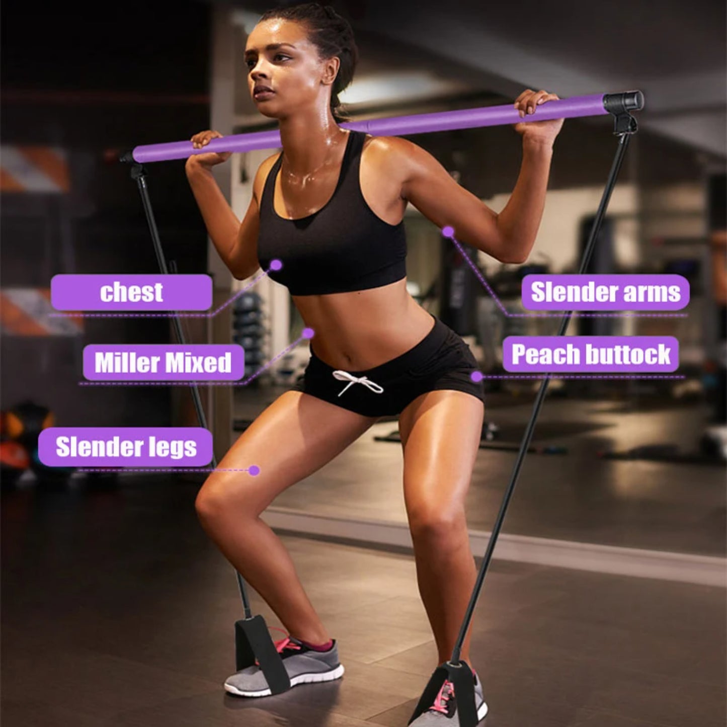 Yoga Resistance Bands with Pilates Stick, Full Body Fitness Equipment for Home Training & CrossFit