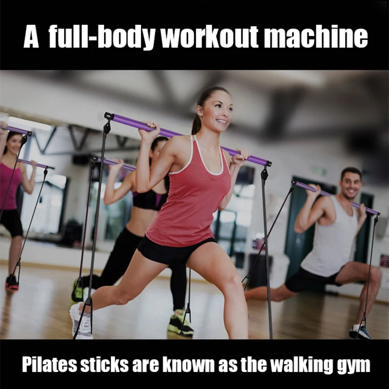 Yoga Resistance Bands with Pilates Stick Full Body Fitness Equipment for Home Training  CrossFit