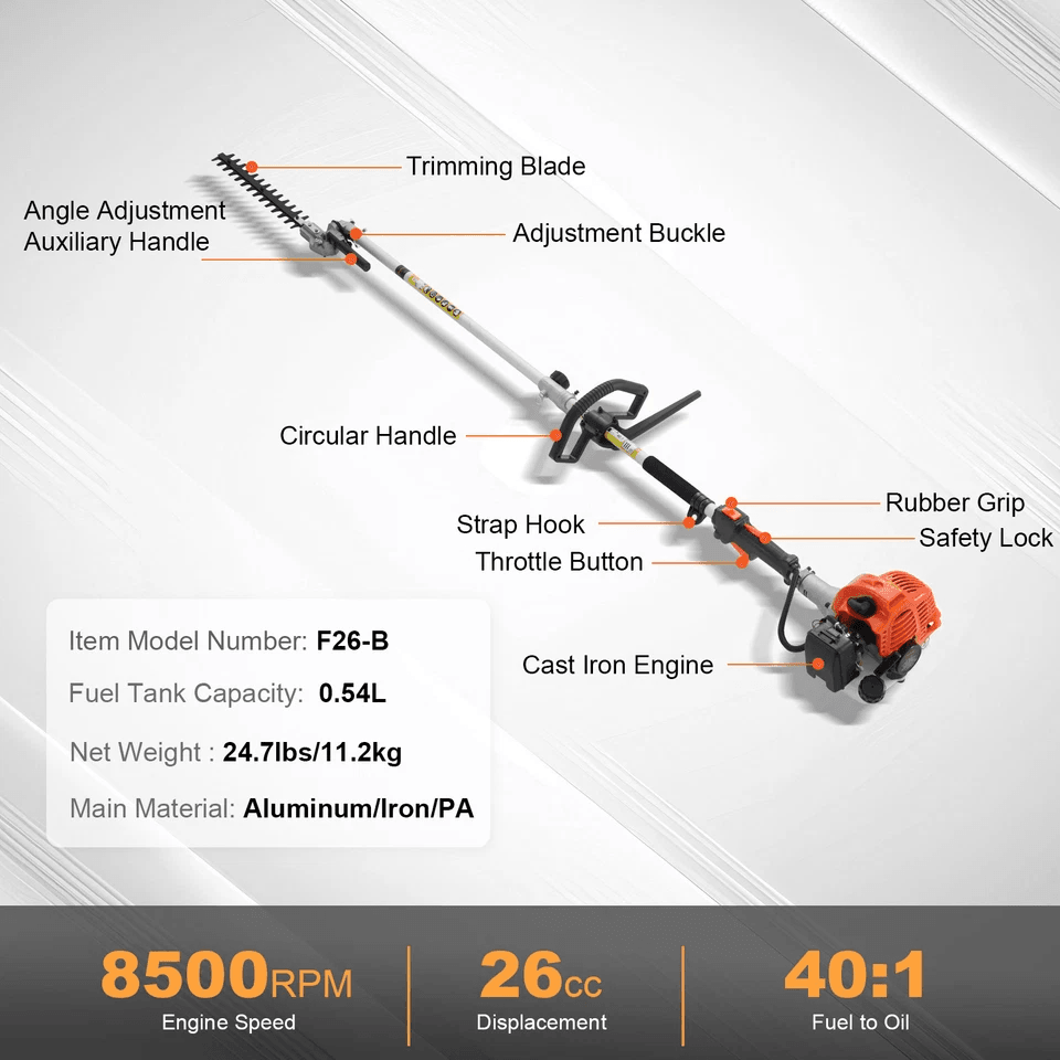 Gas Hedge Trimmer Powerful GasPowered Pole Trimmer With Adjustable Head For Shrubs  Bushes 6