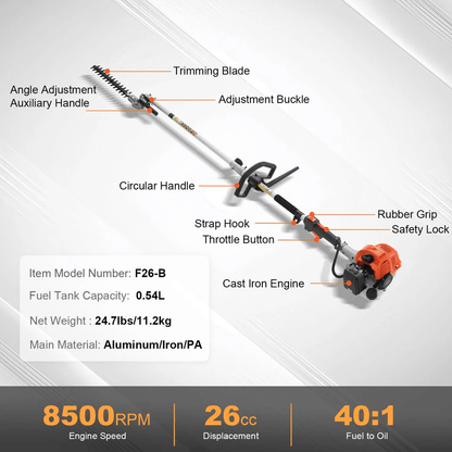 Gas Hedge Trimmer Powerful GasPowered Pole Trimmer With Adjustable Head For Shrubs  Bushes 6