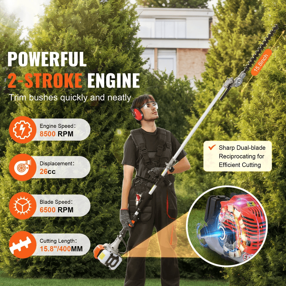 Gas Hedge Trimmer Powerful GasPowered Pole Trimmer With Adjustable Head For Shrubs  Bushes 1