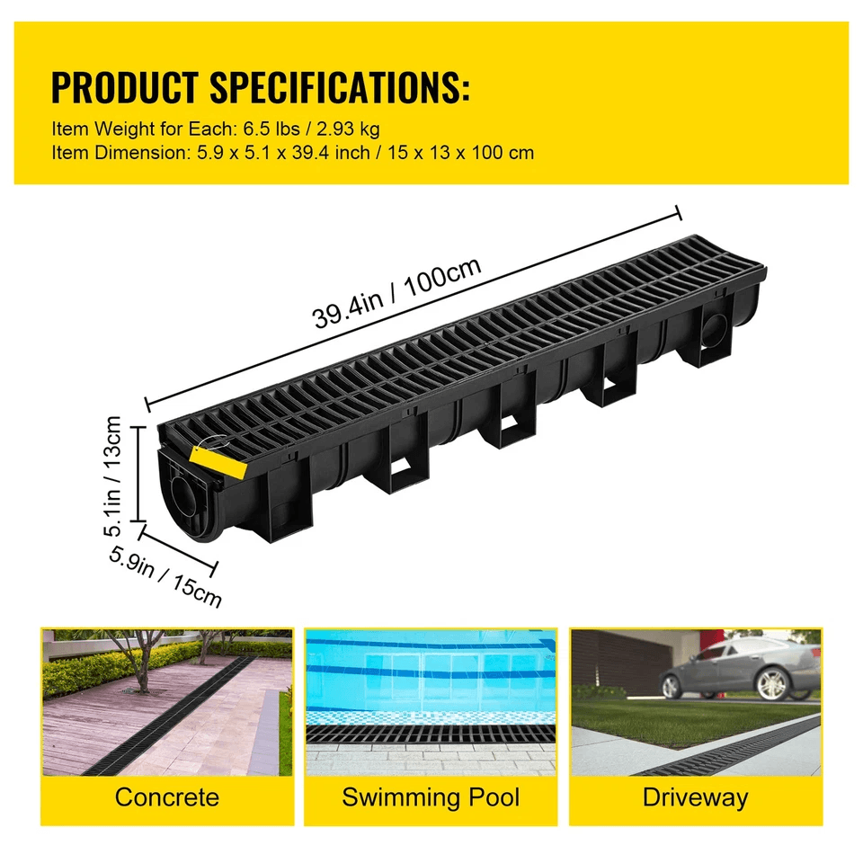 Driveway Channel Drain Kit Plastic Grate Trench Drainage System 5