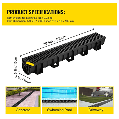 Driveway Channel Drain Kit Plastic Grate Trench Drainage System 5